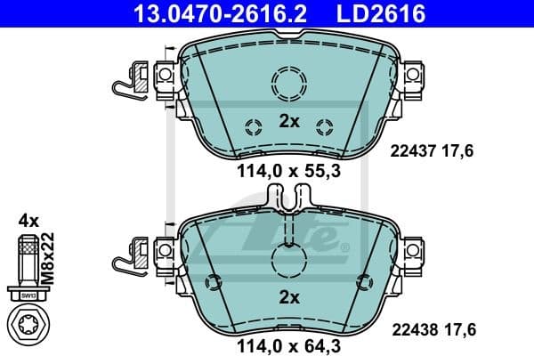 Brake Pad Set, disc brake ATE Ceramic 13.0470-2616.2