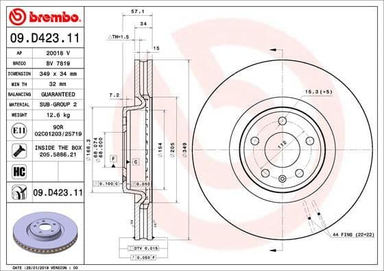 Brake disc, 1pcs FRONT, Top Quality 09.D423.11
