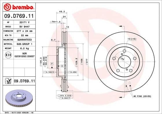 Brake Disc PRIME LINE - UV Coated 09.D769.11