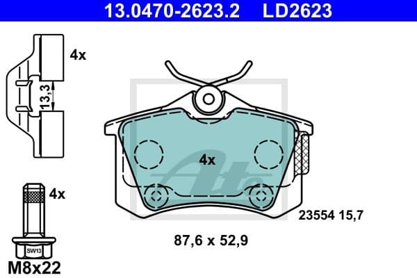 Brake Pad Set, disc brake ATE Ceramic 13.0470-2623.2