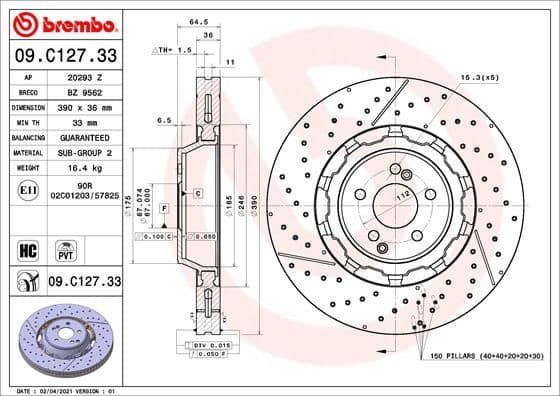 Brake Disc PRIME LINE - Dual Cast 09.C127.33
