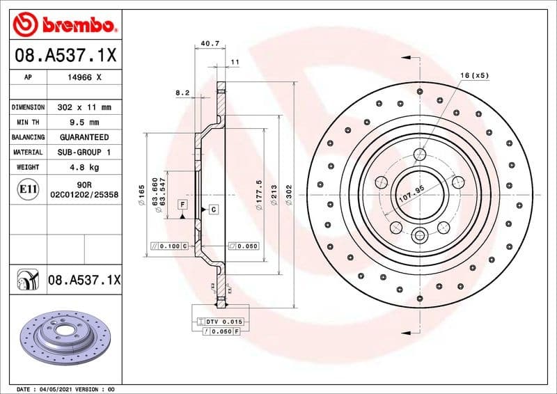 Brake Disc XTRA LINE - Xtra 08.A537.1X