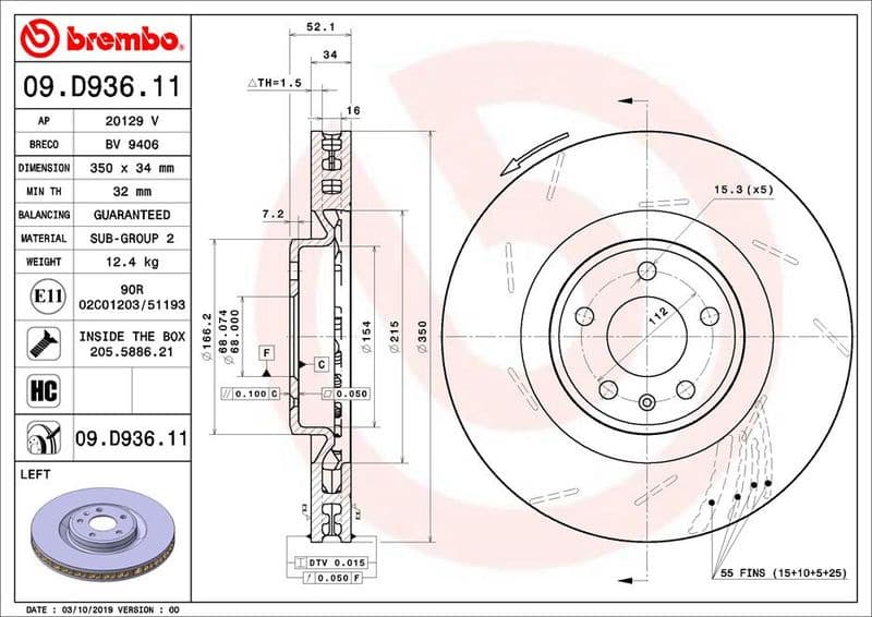 Brake Disc PRIME LINE - UV Coated 09.D936.11