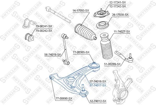 Control/Trailing Arm, wheel suspension 57-74017-SX