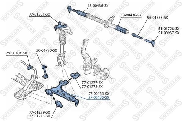 Control/Trailing Arm, wheel suspension 57-00135-SX