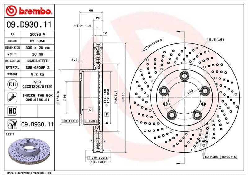 Brake Disc PRIME LINE - UV Coated 09.D930.11