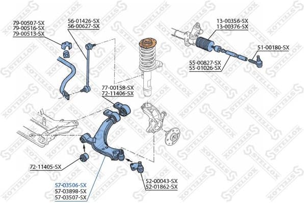 Control/Trailing Arm, wheel suspension 57-03506-SX