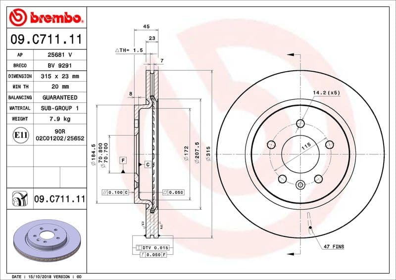 Brake Disc PRIME LINE - UV Coated 09.C711.11