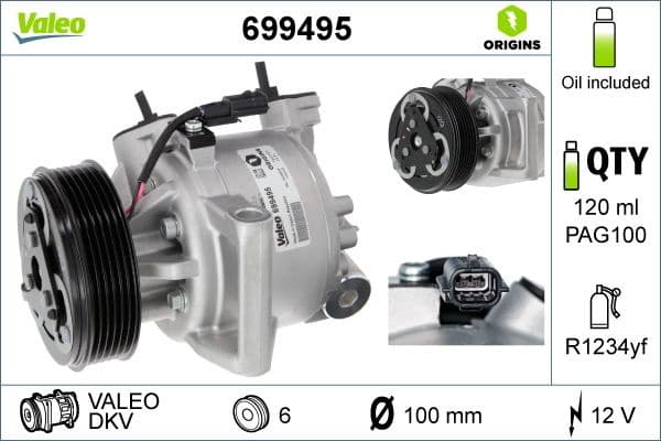Compressor, air conditioning VALEO ORIGINS NEW OE TECHNOLOGY 699495