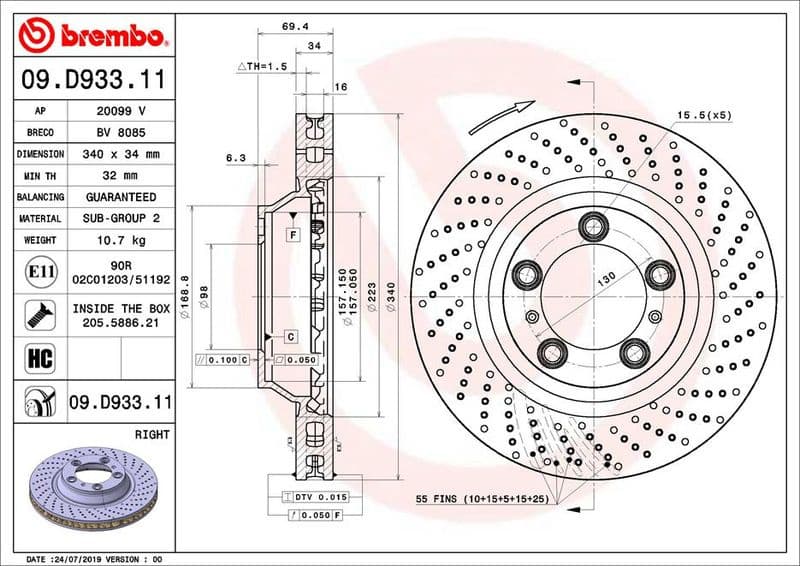 Brake Disc PRIME LINE - UV Coated 09.D933.11