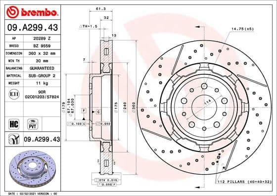 Brake Disc PRIME LINE - Dual Cast 09.A299.43