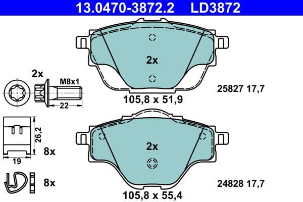 Brake Pad Set, disc brake ATE Ceramic 13.0470-3872.2