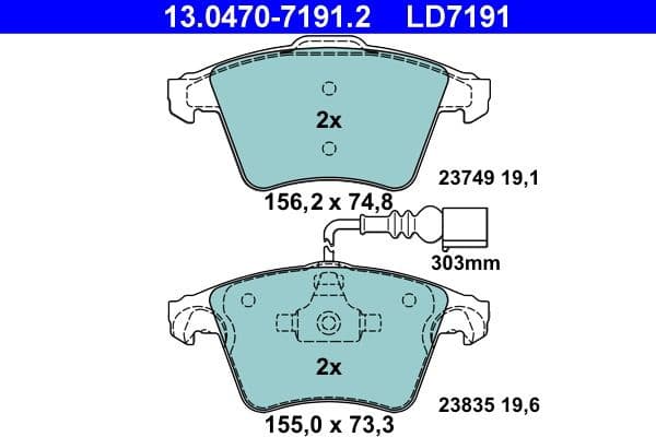 Brake Pad Set, disc brake ATE Ceramic 13.0470-7191.2
