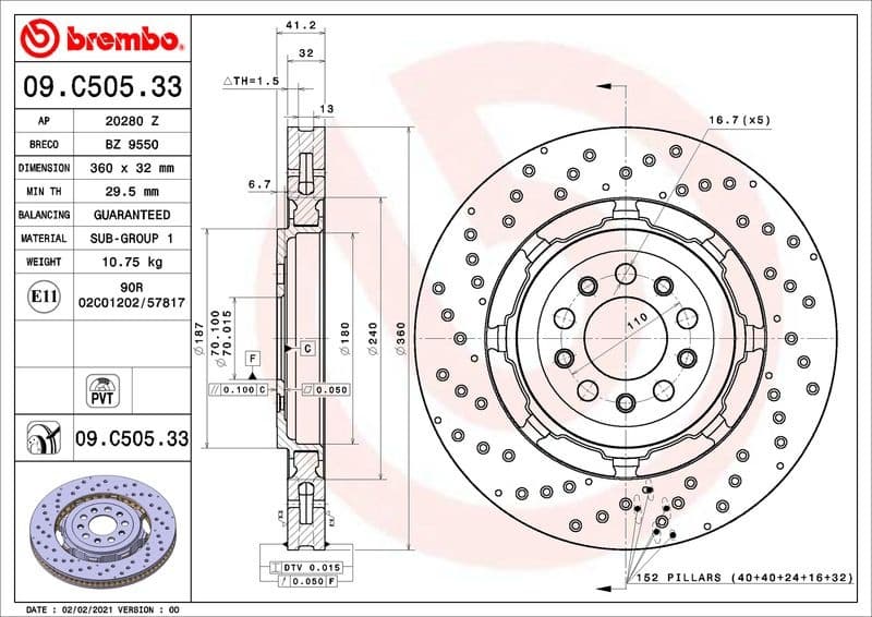 Brake Disc PRIME LINE - Dual Cast 09.C505.33