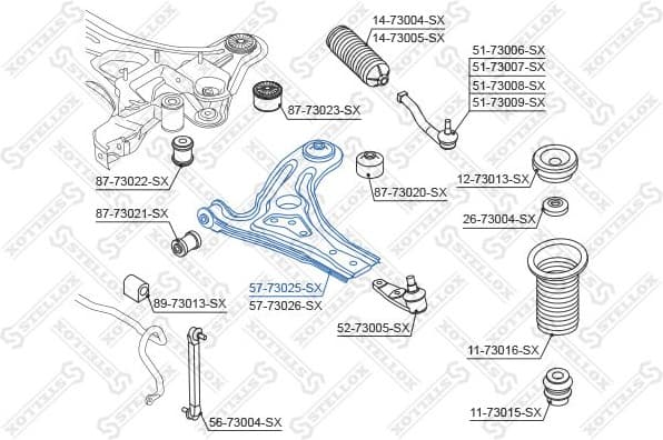 Control/Trailing Arm, wheel suspension 57-73025-SX