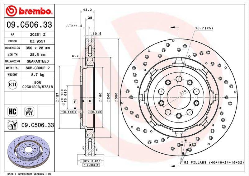 Brake Disc PRIME LINE - Dual Cast 09.C506.33