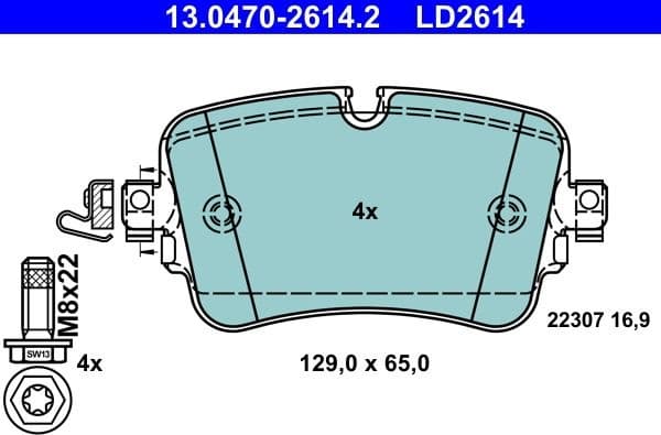 Brake Pad Set, disc brake ATE Ceramic 13.0470-2614.2