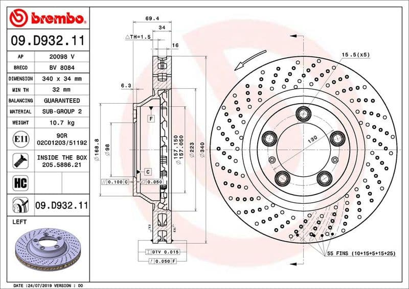 Brake Disc PRIME LINE - UV Coated 09.D932.11