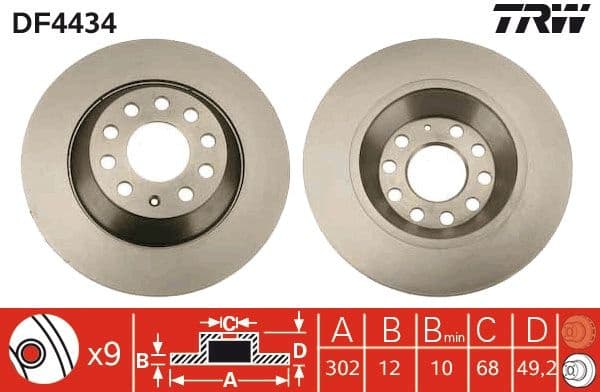 Brake discs kit rear, (2pcs), Top Quality DF4434