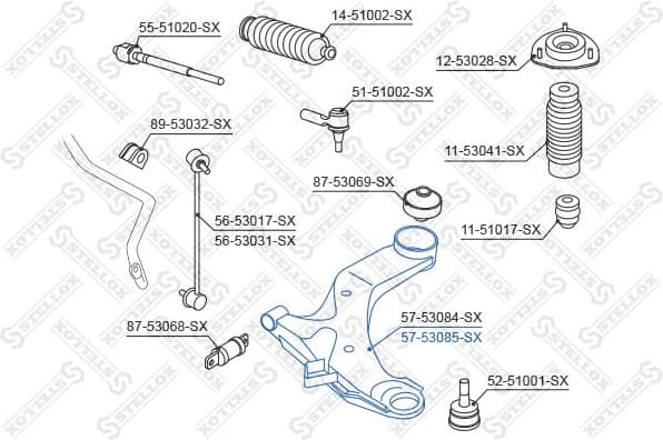 Control/Trailing Arm, wheel suspension 57-53085-SX