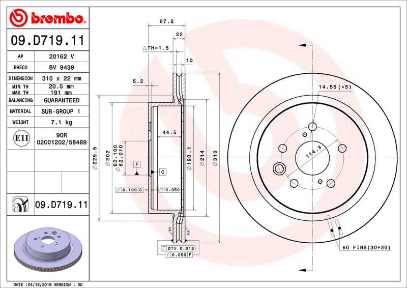 Brake Disc PRIME LINE - UV Coated 09.D719.11