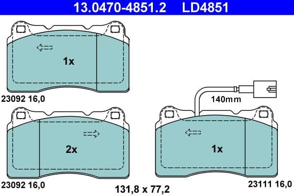 Brake Pad Set, disc brake ATE Ceramic 13.0470-4851.2
