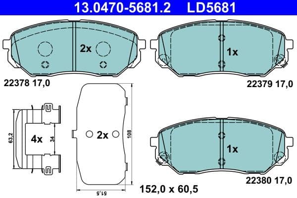 Brake Pad Set, disc brake ATE Ceramic 13.0470-5681.2