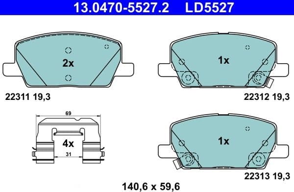 Brake Pad Set, disc brake ATE Ceramic 13.0470-5527.2