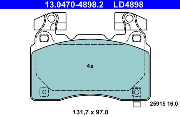 Brake Pad Set, disc brake ATE Ceramic 13.0470-4898.2
