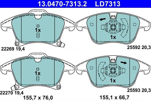 Brake Pad Set, disc brake ATE Ceramic 13.0470-7313.2
