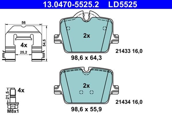 Brake Pad Set, disc brake ATE Ceramic 13.0470-5525.2