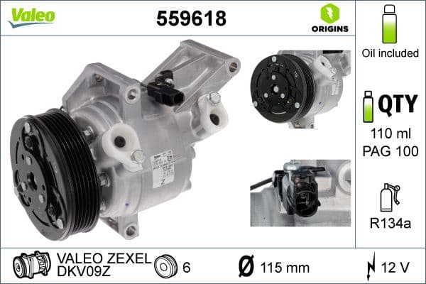 Compressor, air conditioning VALEO ORIGINS NEW OE TECHNOLOGY 559618