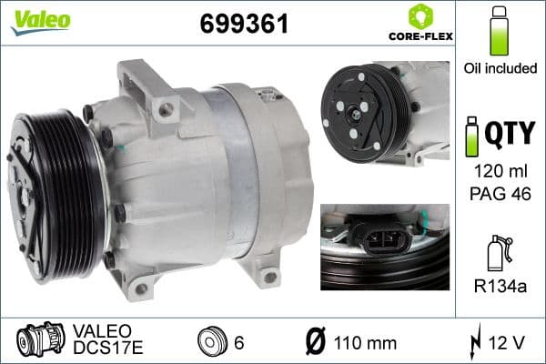 Compressor, air conditioning VALEO CORE-FLEX 699361