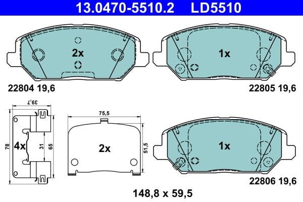 Brake Pad Set, disc brake ATE Ceramic 13.0470-5510.2