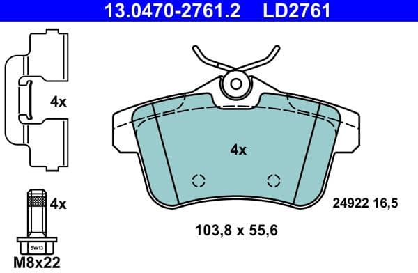 Brake Pad Set, disc brake ATE Ceramic 13.0470-2761.2