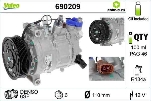 Compressor, air conditioning VALEO CORE-FLEX 690209