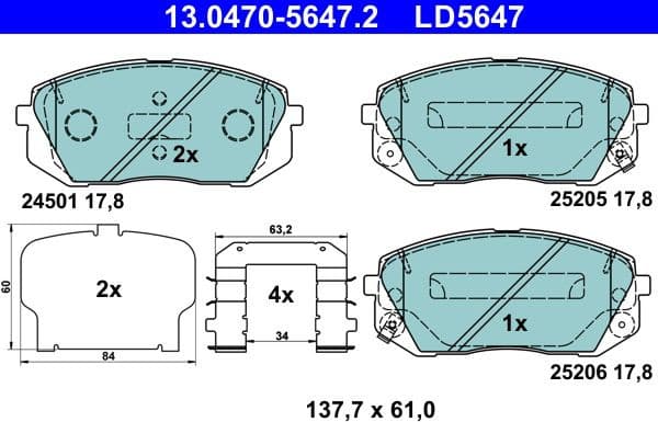 Brake Pad Set, disc brake ATE Ceramic 13.0470-5647.2