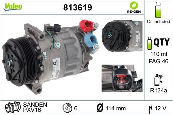 Compressor, air conditioning VALEO RE-GEN REMANUFACTURED 813619