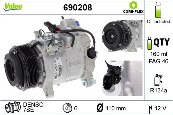 Compressor, air conditioning VALEO CORE-FLEX 690208