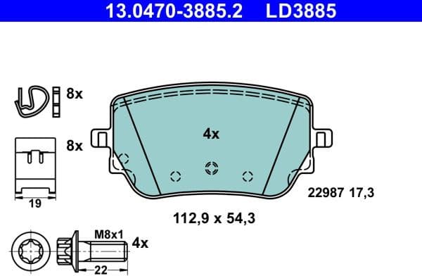 Brake Pad Set, disc brake ATE Ceramic 13.0470-3885.2