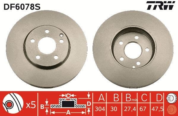 Brake Disc TRW SINGLE DF6078S - image 3