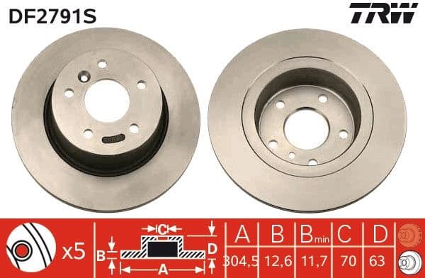 Brake Disc TRW SINGLE DF2791S - image 3