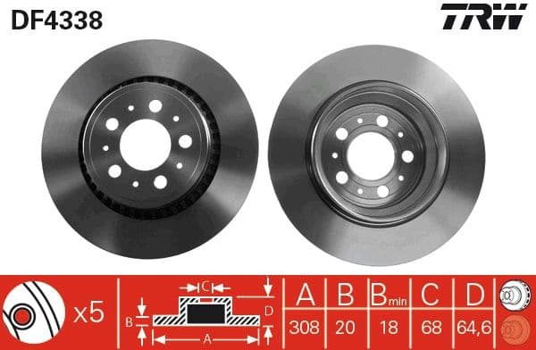 Brake discs kit rear, (2pcs), Top Quality DF4338