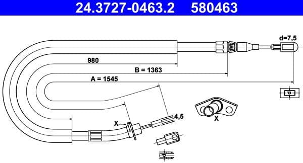 Cable Pull, parking brake 24.3727-0463.2