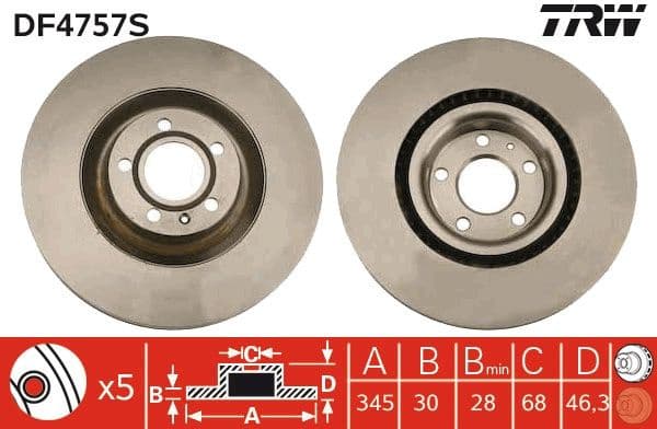 Brake Disc TRW SINGLE DF4757S - image 2