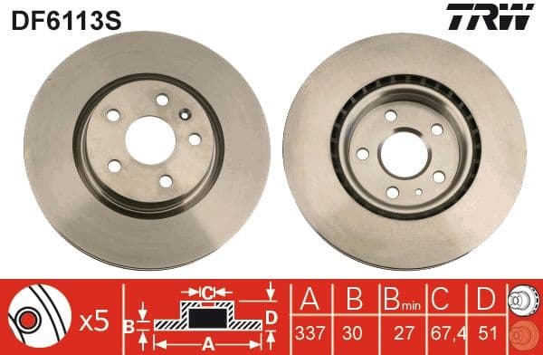 Brake Disc TRW SINGLE DF6113S - image 3