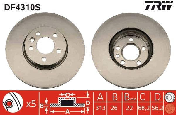 Brake Disc TRW SINGLE DF4310S - image 3