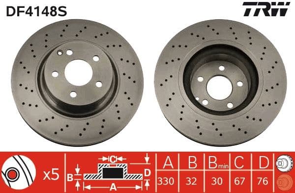 Brake Disc TRW SINGLE DF4148S - image 3