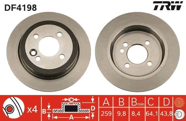 Brake discs kit rear, (2pcs), Top Quality DF4198