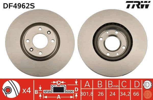 Brake disc, 1pcs FRONT, Top Quality DF4962S